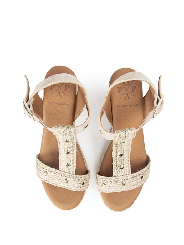 SANDALIAS DE CUÑA EN YUTE POPA KLEO TACHA SAREA ORO