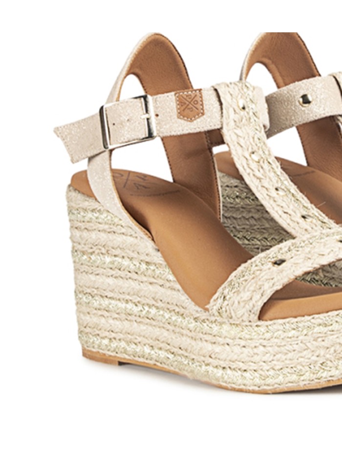 SANDALIAS DE CUÑA EN YUTE POPA KLEO TACHA SAREA ORO