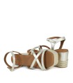 SANDALIAS DE PIEL CON CUÑA POPA CARLOTI LAMINADO ORO