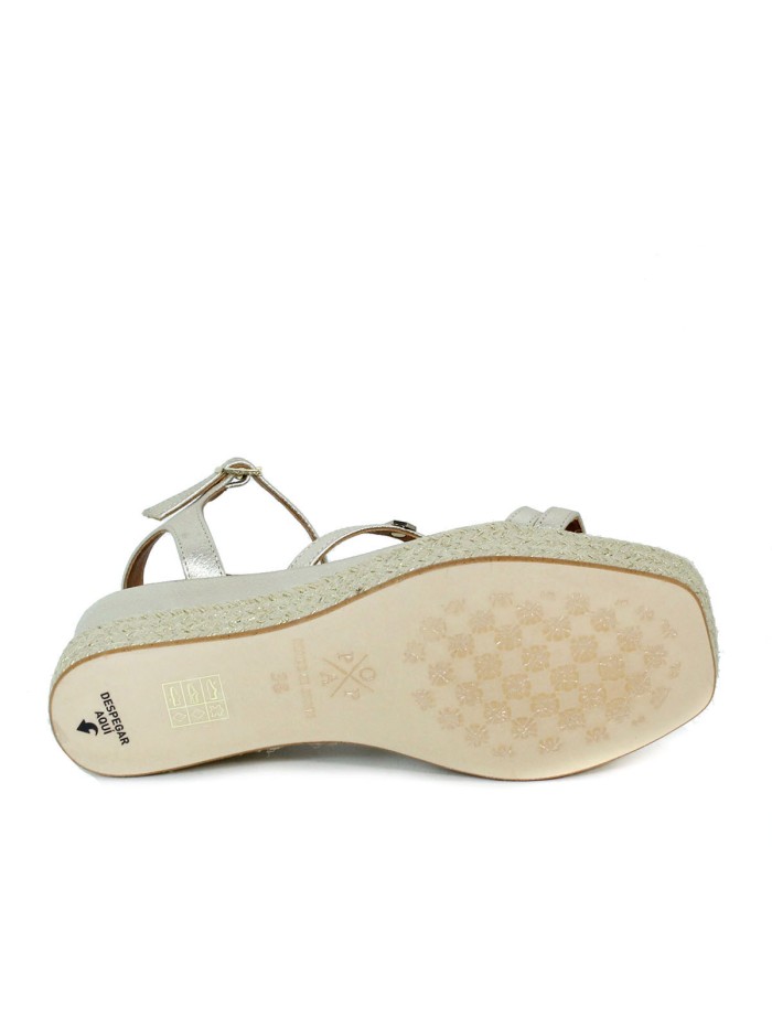 SANDALIAS DE PIEL CON CUÑA POPA CARLOTI LAMINADO ORO