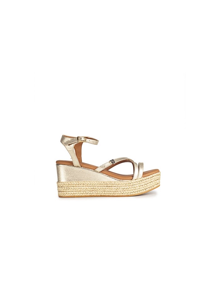 SANDALIAS DE PIEL CON CUÑA POPA CARLOTI LAMINADO ORO