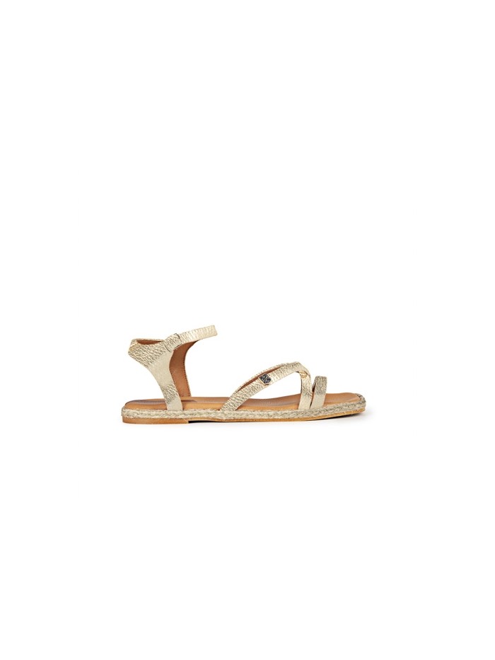 SANDALIAS PLANAS DE PIEL POPA CUBAGUA LAMINADO ORO