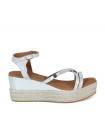 SANDALIAS DE PIEL CON CUÑA POPA CARLOTI LAMINADO PLATA