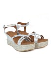 SANDALIAS DE PIEL CON CUÑA POPA CARLOTI LAMINADO PLATA