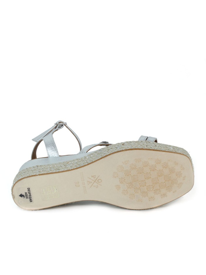 SANDALIAS DE PIEL CON CUÑA POPA CARLOTI LAMINADO PLATA