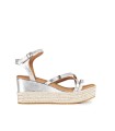 SANDALIAS DE PIEL CON CUÑA POPA CARLOTI LAMINADO PLATA