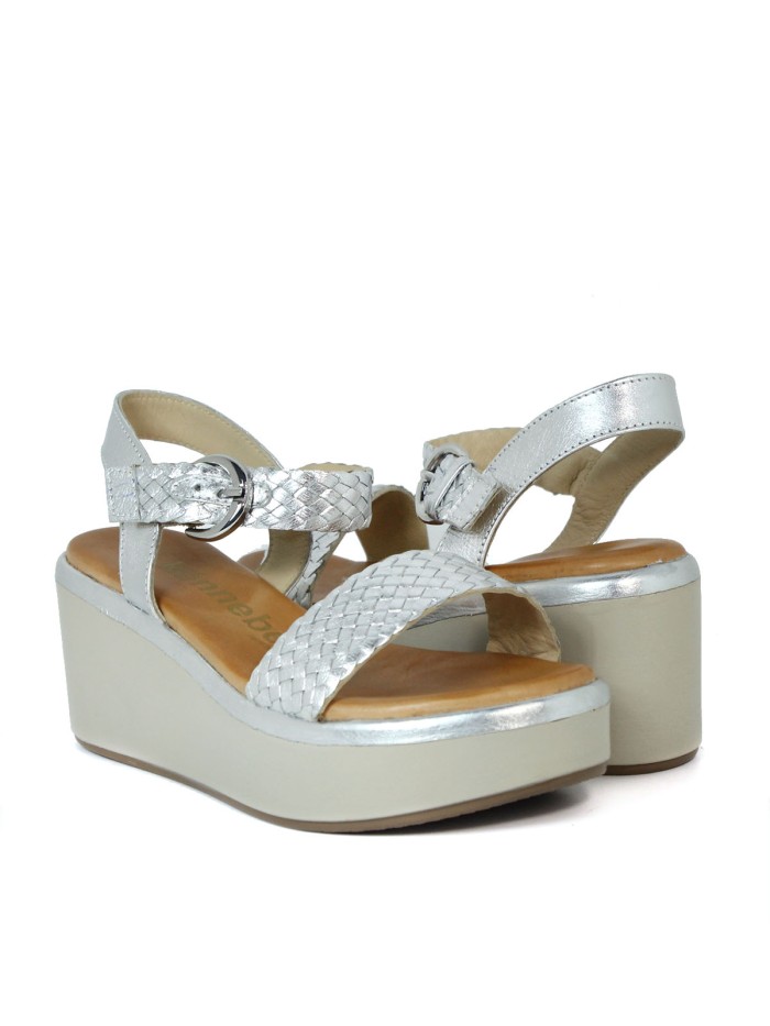 SANDALIAS DE PIEL METALIZADA PARA MUJER KENNEBEC QUEBEC-505 PLATA