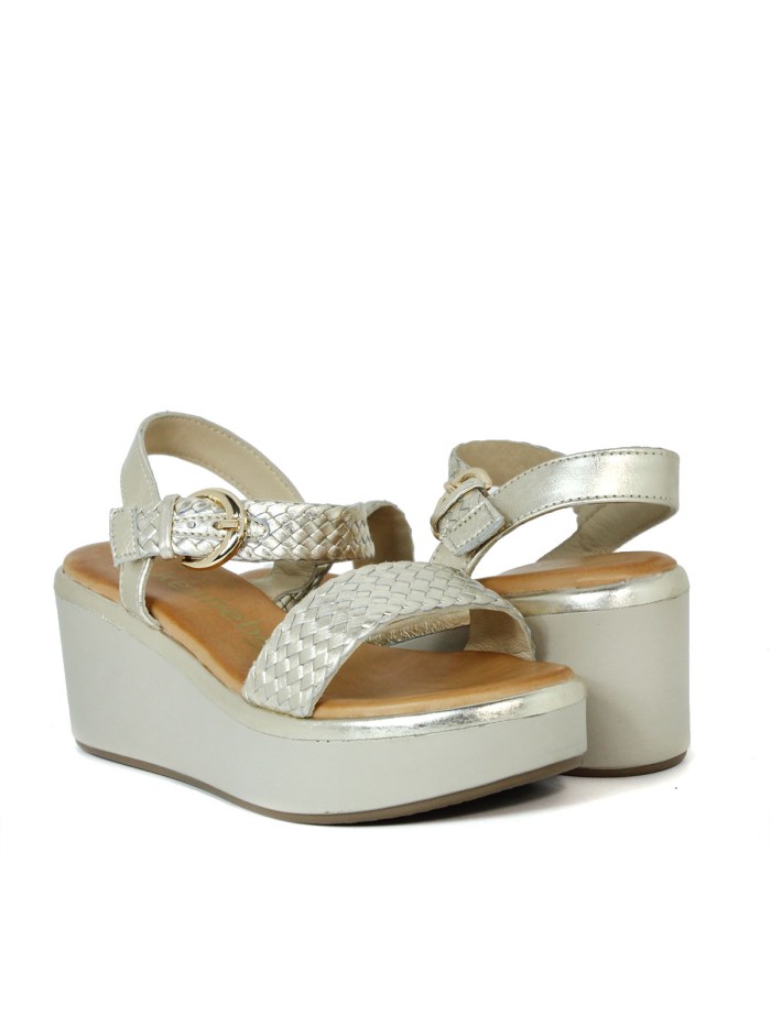 SANDALIAS DE PIEL METALIZADA PARA MUJER KENNEBEC QUEBEC-505 ORO