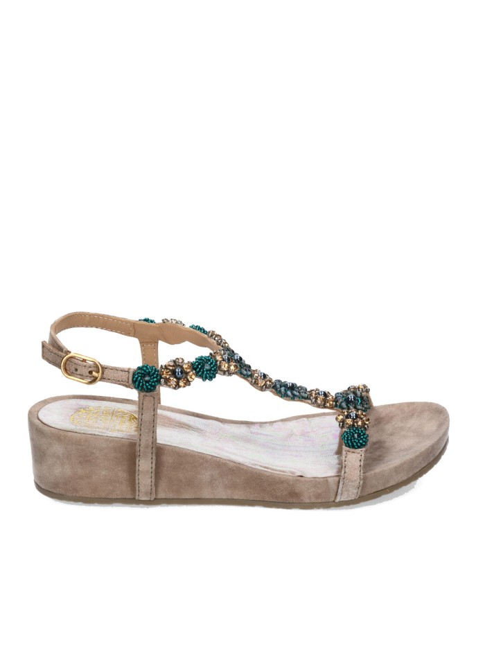 SANDALIAS DE CUÑA CON PEDRERÍA ST GALLEN ERICE TAUPE