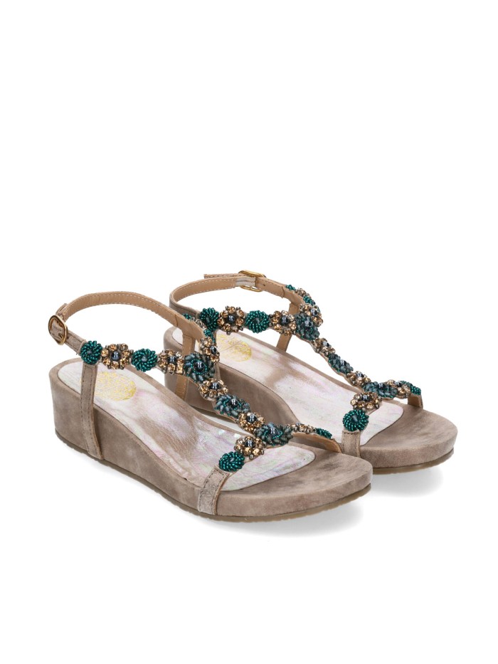 SANDALIAS DE CUÑA CON PEDRERÍA ST GALLEN ERICE TAUPE