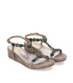 SANDALIAS DE CUÑA CON PEDRERÍA ST GALLEN ERICE TAUPE