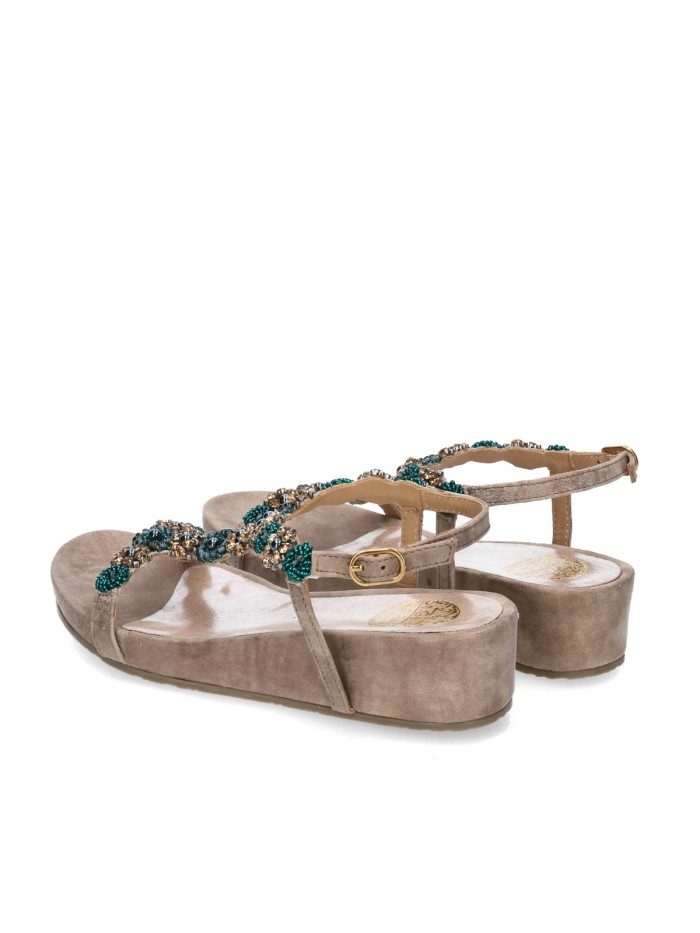 SANDALIAS DE CUÑA CON PEDRERÍA ST GALLEN ERICE TAUPE
