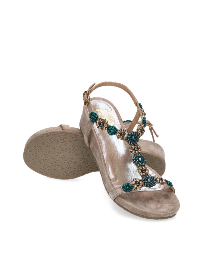 SANDALIAS DE CUÑA CON PEDRERÍA ST GALLEN ERICE TAUPE