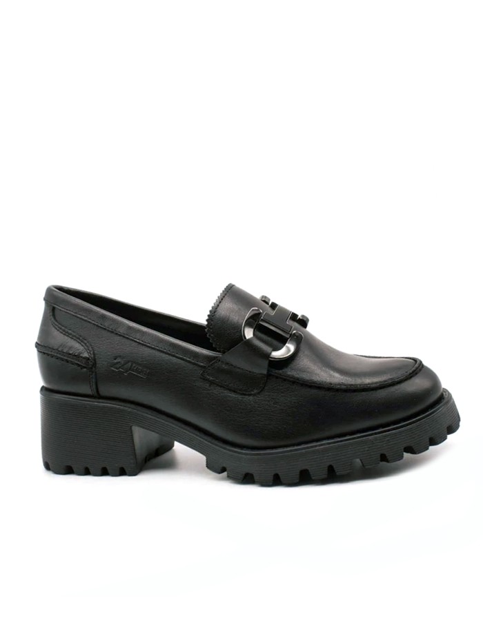 MOCASÍN TACÓN DE PIEL CON ESTRIBO 24HORAS 26230 NEGRO