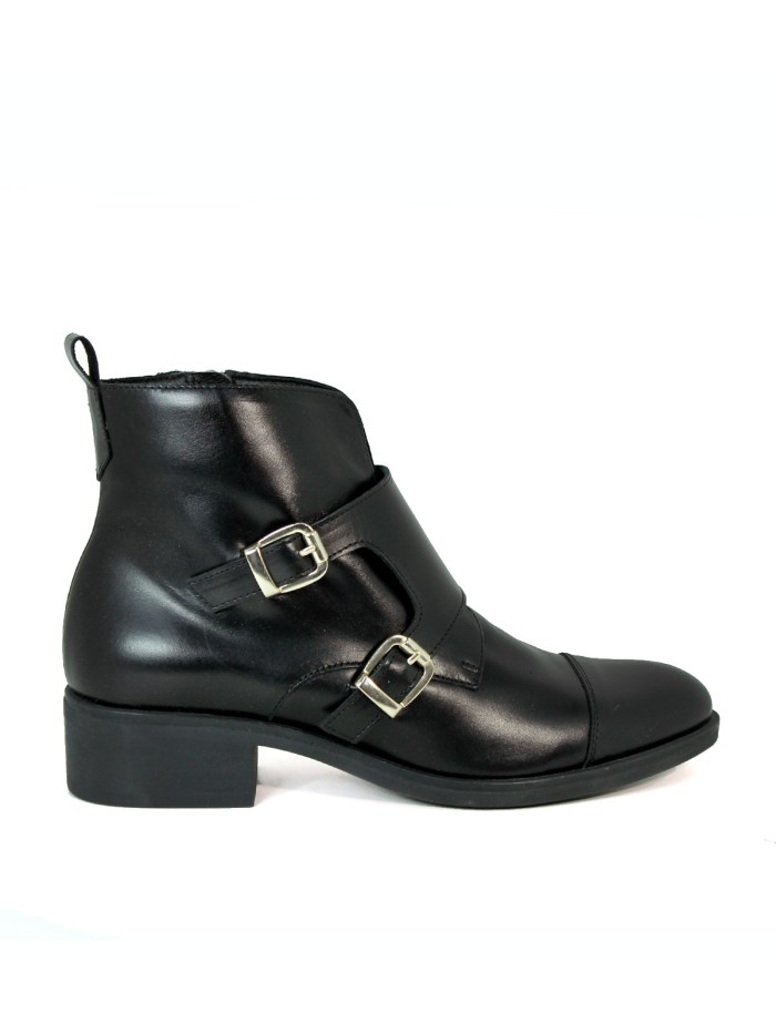BOTINES DE PIEL CON HEBILLAS DE MUJER APLAUSO SIERRA 36006 NEGRO