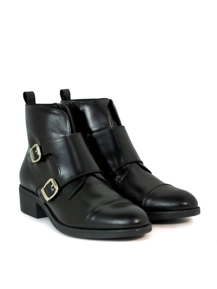 BOTINES DE PIEL CON HEBILLAS DE MUJER APLAUSO SIERRA 36006 NEGRO