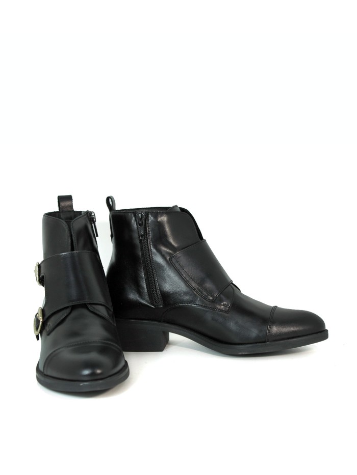 BOTINES DE PIEL CON HEBILLAS DE MUJER APLAUSO SIERRA 36006 NEGRO