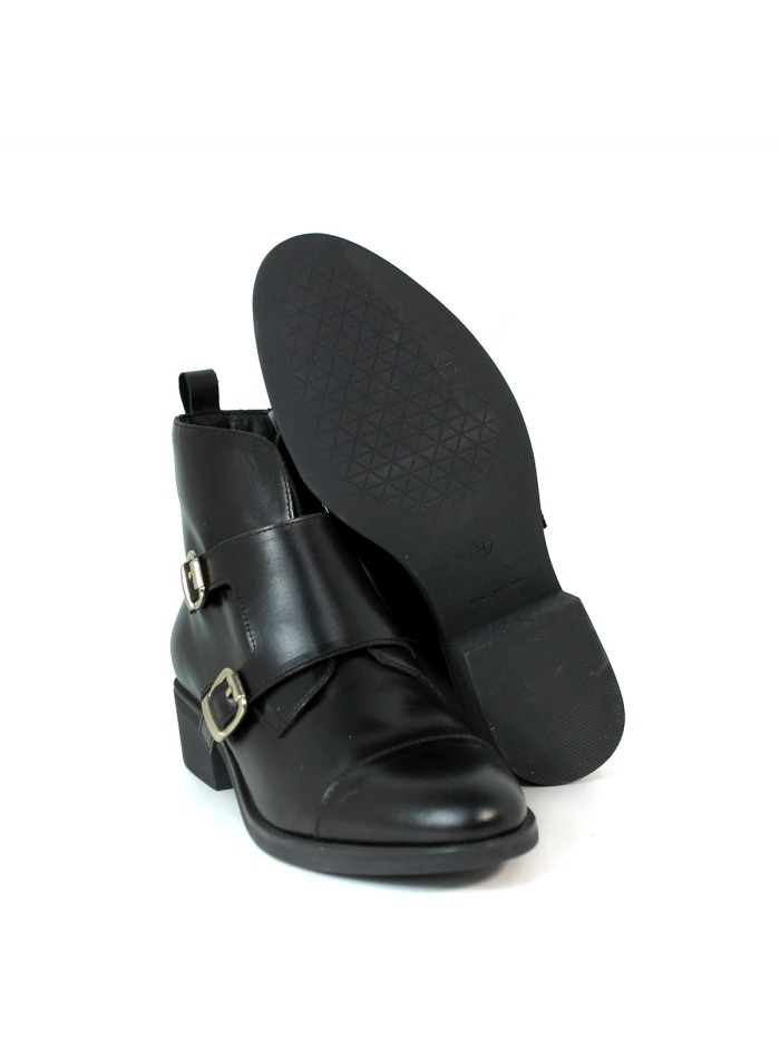 BOTINES DE PIEL CON HEBILLAS DE MUJER APLAUSO SIERRA 36006 NEGRO