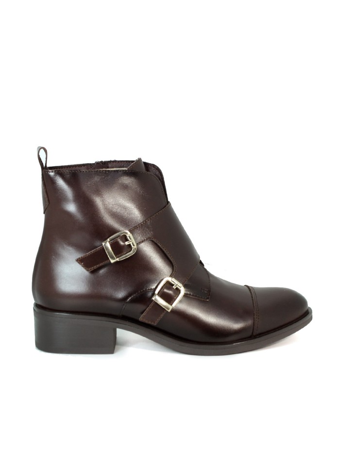 BOTINES DE PIEL CON HEBILLAS DE MUJER APLAUSO SIERRA 36006 MARRÓN