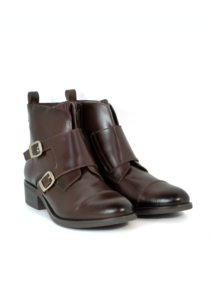 BOTINES DE PIEL CON HEBILLAS DE MUJER APLAUSO SIERRA 36006 MARRÓN