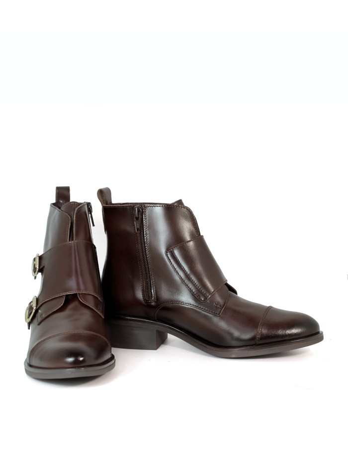 BOTINES DE PIEL CON HEBILLAS DE MUJER APLAUSO SIERRA 36006 MARRÓN
