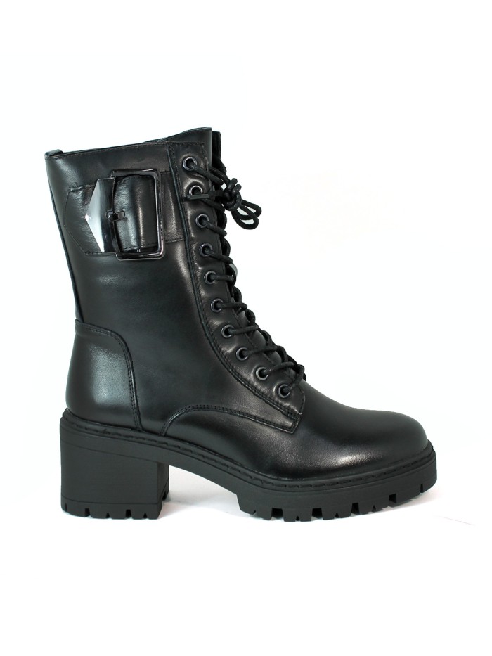 BOTA MILITAR DE PIEL NEGRA APLAUSO 04 CON CORDONES Y CREMALLERA