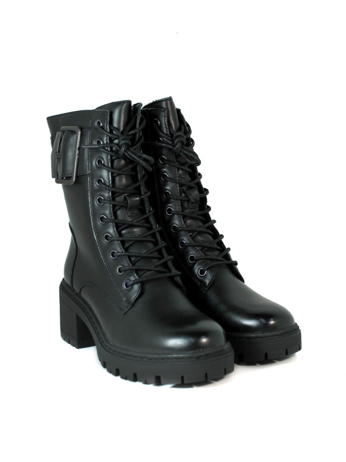 BOTA MILITAR DE PIEL NEGRA APLAUSO 04 CON CORDONES Y CREMALLERA
