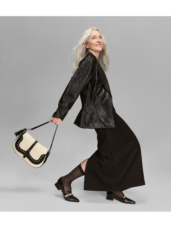 BOLSO DE HOMBRO CON TROQUELES HISPANITAS BI243536 NEGRO-BEIGE