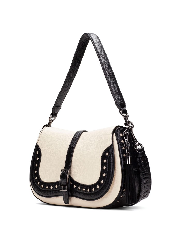 BOLSO DE HOMBRO CON TROQUELES HISPANITAS BI243536 NEGRO-BEIGE