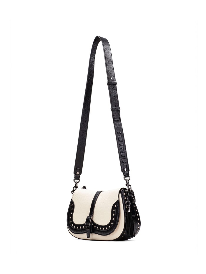 BOLSO DE HOMBRO CON TROQUELES HISPANITAS BI243536 NEGRO-BEIGE