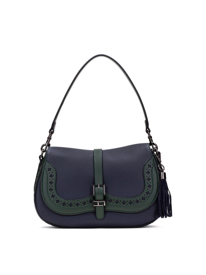 BOLSO DE HOMBRO CON TROQUELES NEGRO HISPANITAS AZUL-VERDE