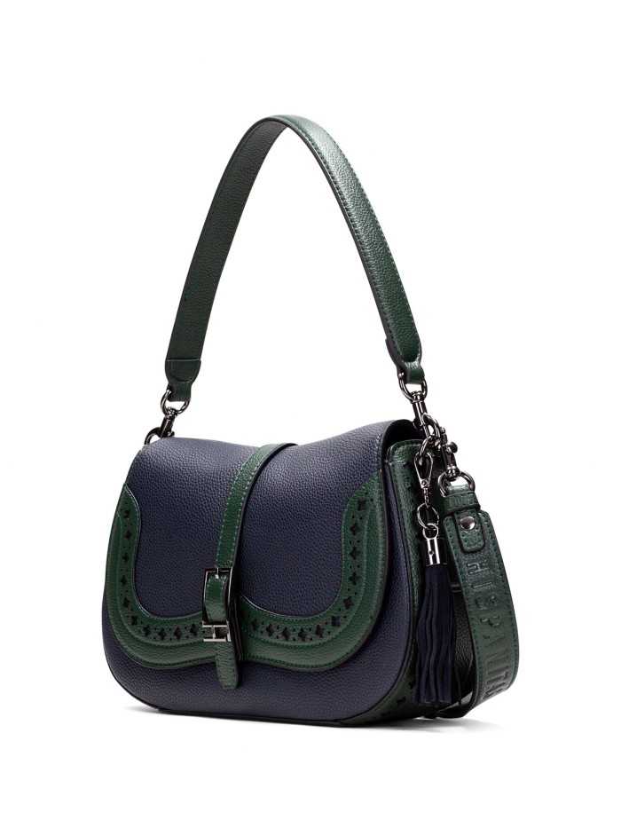 BOLSO DE HOMBRO CON TROQUELES NEGRO HISPANITAS AZUL-VERDE