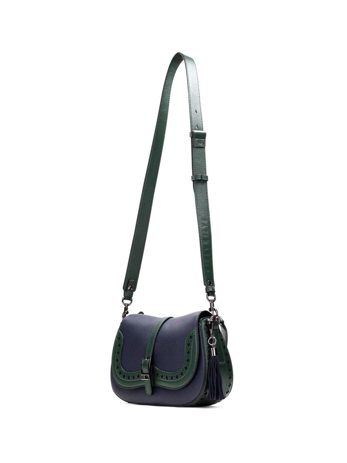 BOLSO DE HOMBRO CON TROQUELES NEGRO HISPANITAS AZUL-VERDE
