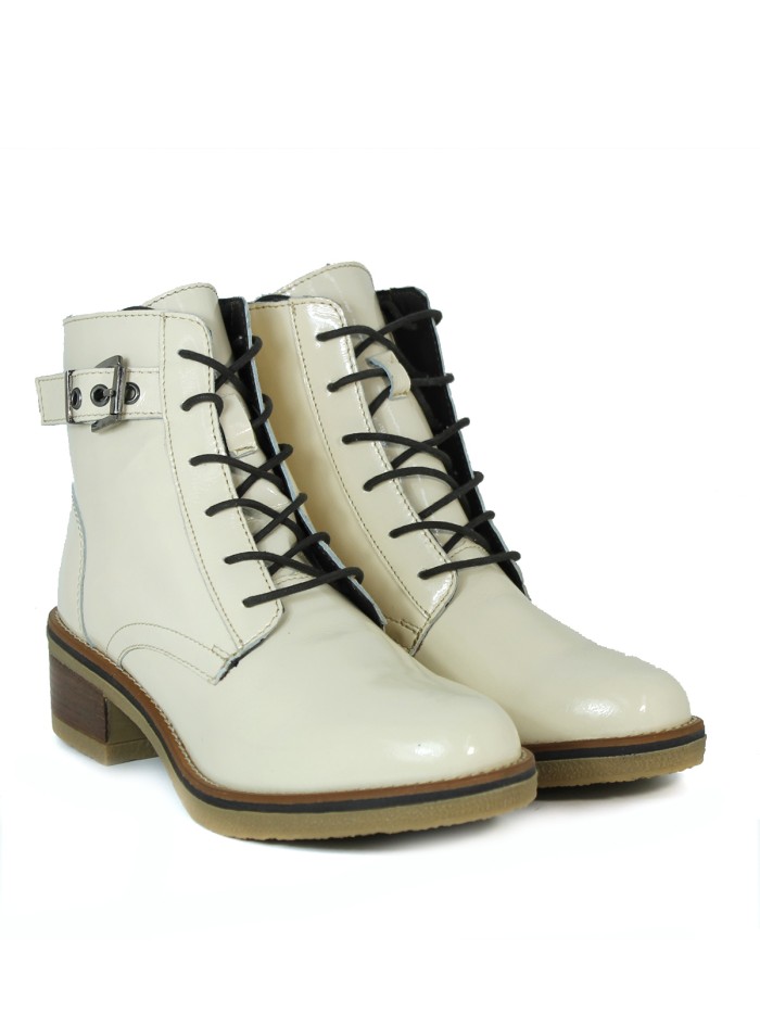 BOTÍN DE PIEL BEIGE CON CORDONES PORRONET L-307
